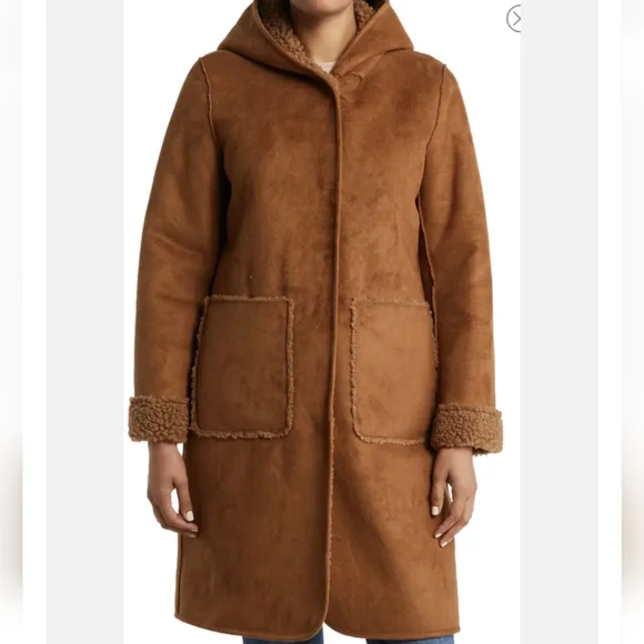 Michael Kors Hooded Faux Suede/Faux Fur Jacket (Cappuccino Brown) - Picture 2 of 7